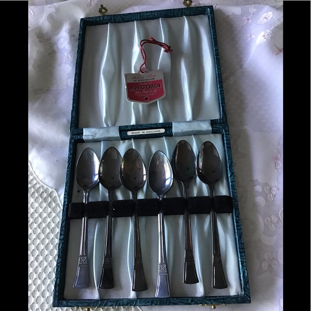 Vintage Angora silver plate demitasse teaspoon set